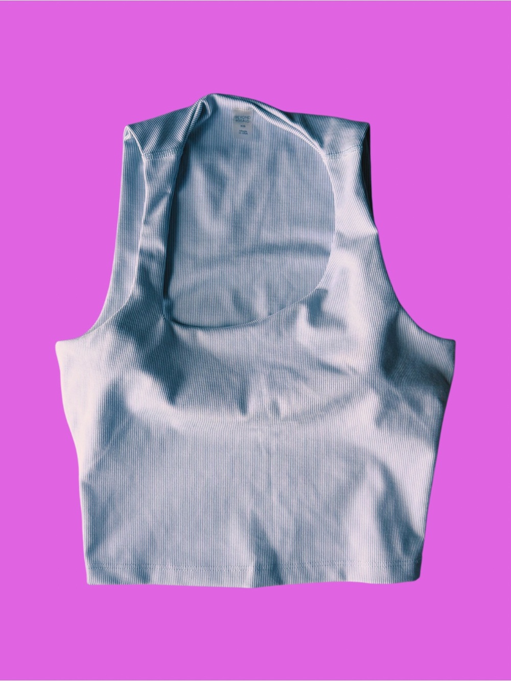 Beyond Yoga Baby Blue and White Ribbed Crop Top